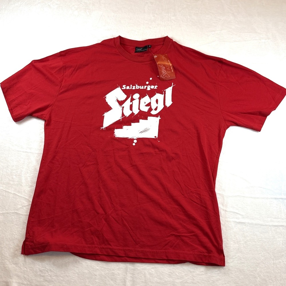 Salzburger Stiegl Beer T-Shirt 100% Cotton XL Size NWT Red Austria Advertising